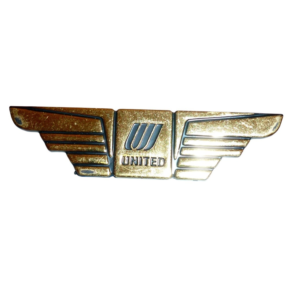 Vintage United Airlines Junior Pilot Wings Plastic Pin Gold Tone Badge Saul Bass